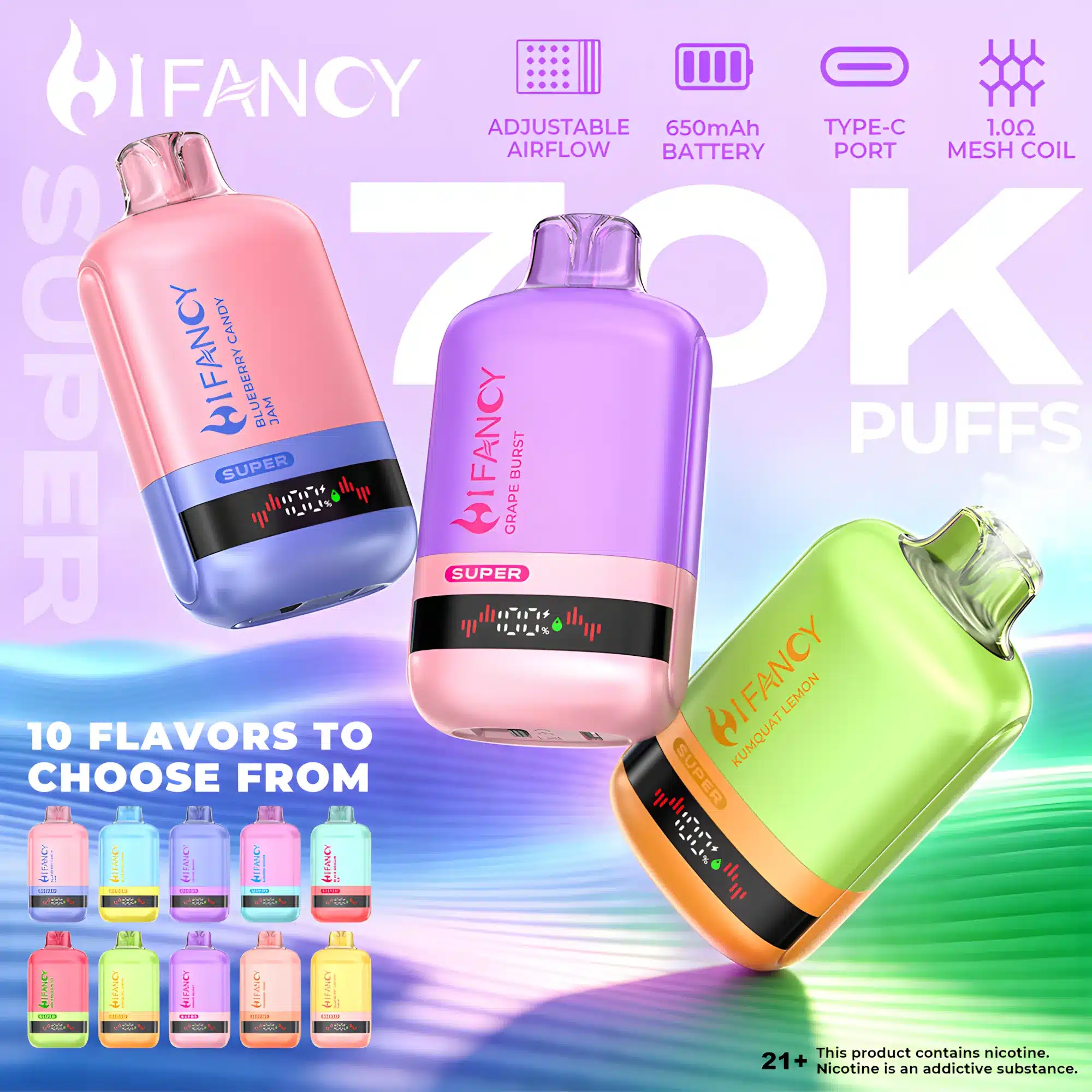 HiFancy Super 70000 Puffs – 10 smaków jednorazowego e-papierosa