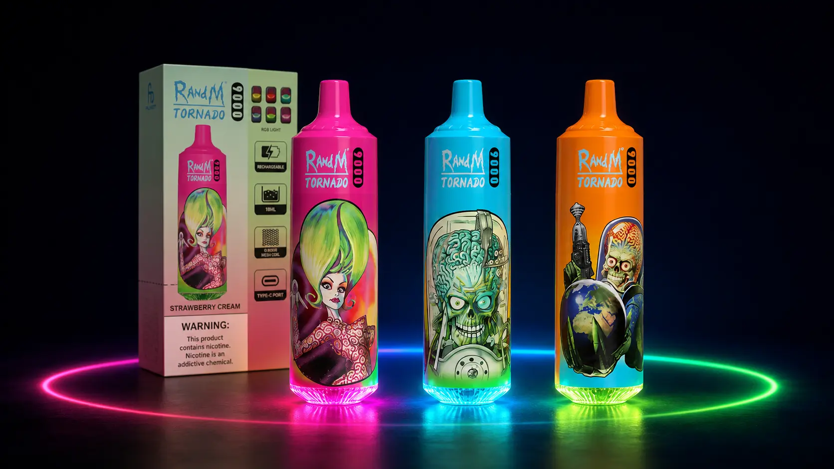 Fumot RandM Tornado 9000 Puffs efekty światła RGB