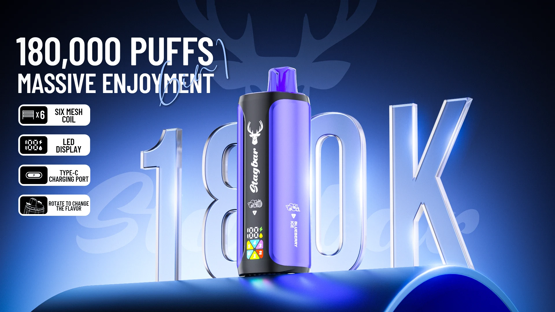 Stagbar 6in1 180000 Puffs obrotowy e-papieros 6w1 z pojemnością 108ml