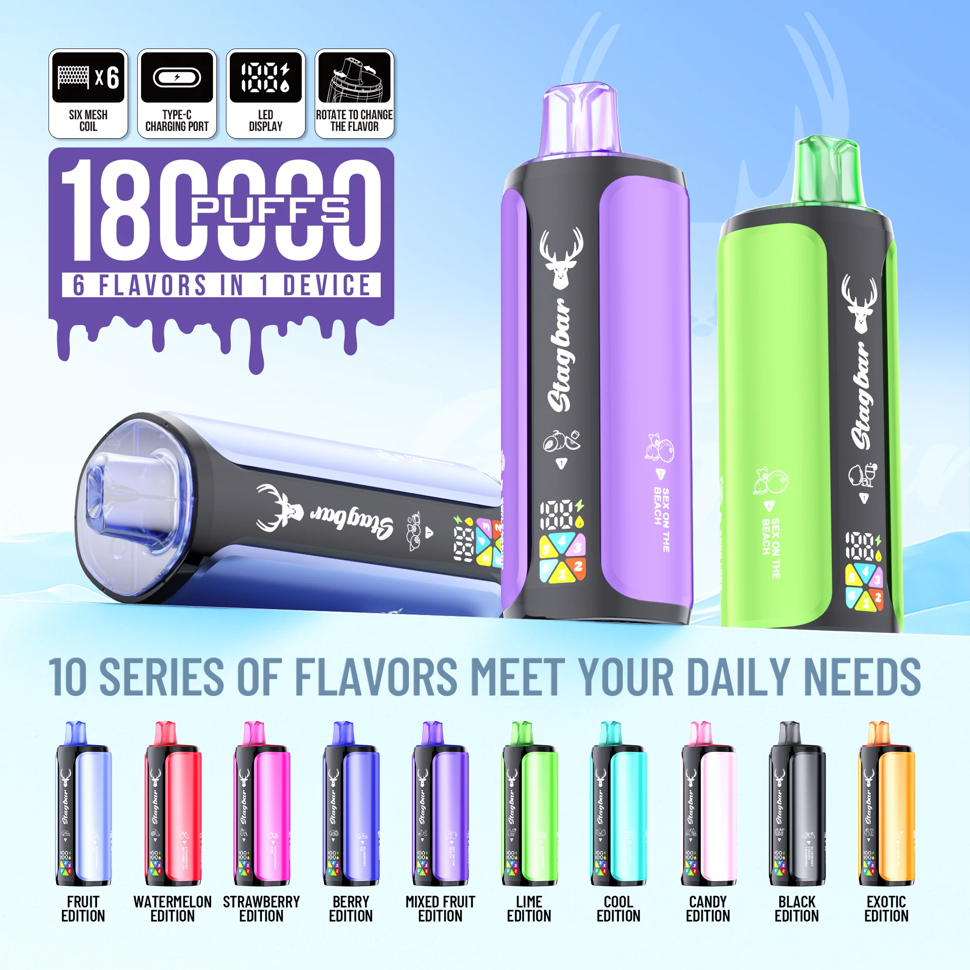 Stagbar 6in1 180000 Puffs edycje smakowe i design obudowy